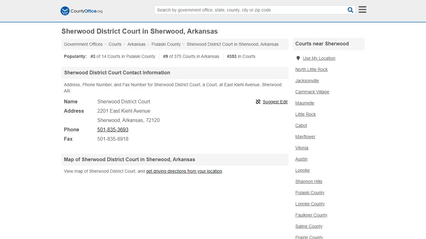 Sherwood District Court - Sherwood, AR (Address, Phone, and Fax)