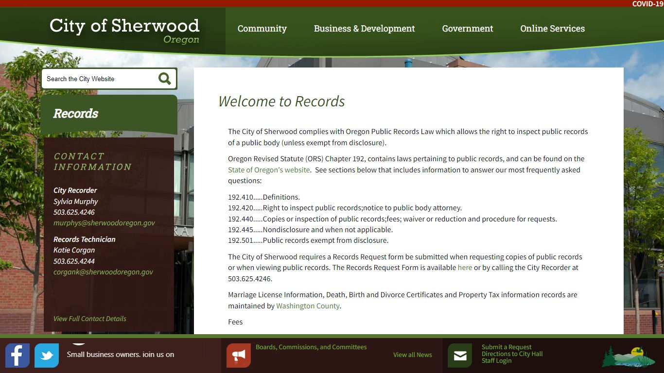 Welcome to Records | City of Sherwood Oregon